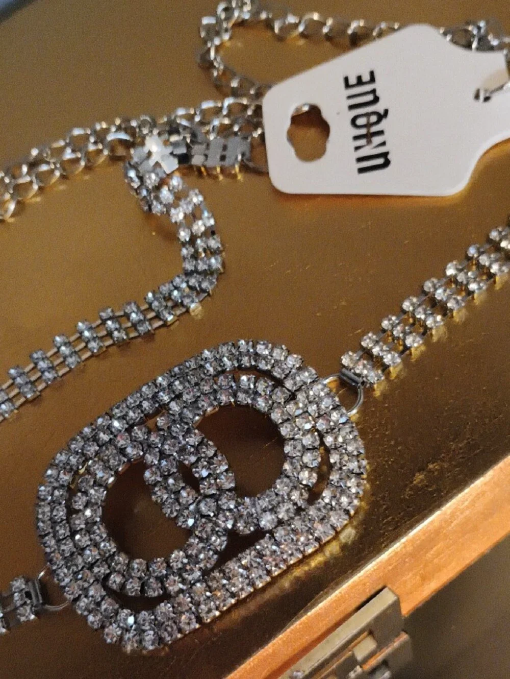 Rhinestone Interlocking Oval Statement Belt - Silver